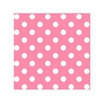 Polka Dots - White on Flamingo Pink Small Satin Scarf  (Square)