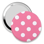 Polka Dots - White on Flamingo Pink 3  Handbag Mirror