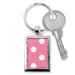 Polka Dots - White on Flamingo Pink Key Chain (Rectangle)