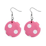 Polka Dots - White on Flamingo Pink 1  Button Earrings