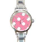 Polka Dots - White on Flamingo Pink Round Italian Charm Watch