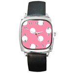 Polka Dots - White on Flamingo Pink Square Metal Watch