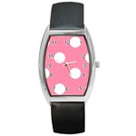 Polka Dots - White on Flamingo Pink Barrel Style Metal Watch