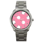 Polka Dots - White on Flamingo Pink Sport Metal Watch