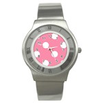 Polka Dots - White on Flamingo Pink Stainless Steel Watch