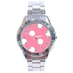 Polka Dots - White on Flamingo Pink Stainless Steel Analogue Watch