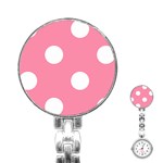 Polka Dots - White on Flamingo Pink Stainless Steel Nurses Watch