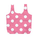 Polka Dots - White on Flamingo Pink Full Print Recycle Bag (M)