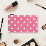 Polka Dots - White on Flamingo Pink Cosmetic Bag (S)