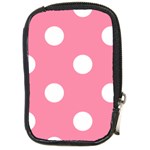 Polka Dots - White on Flamingo Pink Compact Camera Leather Case