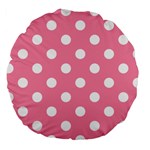 Polka Dots - White on Flamingo Pink Large 18  Premium Round Cushion