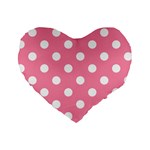 Polka Dots - White on Flamingo Pink Standard 16  Premium Heart Shape Cushion
