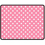 Polka Dots - White on Flamingo Pink Fleece Blanket (Medium) (One Side)