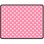 Polka Dots - White on Flamingo Pink Double Sided Fleece Blanket (Medium) (Two Sides)