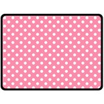 Polka Dots - White on Flamingo Pink Double Sided Fleece Blanket (Large) (Two Sides)