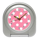Polka Dots - White on Flamingo Pink Desk Alarm Clock