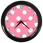 Polka Dots - White on Flamingo Pink Wall Clock (Black)