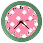 Polka Dots - White on Flamingo Pink Color Wall Clock