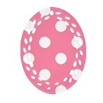 Polka Dots - White on Flamingo Pink Ornament (Bell) Ornament (Oval Filigree)