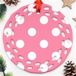 Polka Dots - White on Flamingo Pink Round Filigree Ornament (Two Sides)