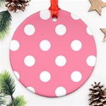 Polka Dots - White on Flamingo Pink Round Ornament (Two Sides)