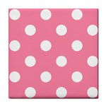 Polka Dots - White on Flamingo Pink Tile Coaster