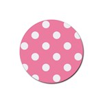 Polka Dots - White on Flamingo Pink Rubber Round Coaster (4 pack)