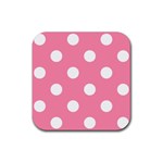 Polka Dots - White on Flamingo Pink Rubber Coaster (Square)