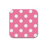 Polka Dots - White on Flamingo Pink Rubber Square Coaster (4 pack)