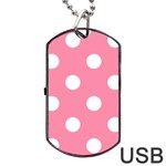 Polka Dots - White on Flamingo Pink Dog Tag USB Flash (One Side)