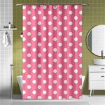 Polka Dots - White on Flamingo Pink Shower Curtain 48  x 72  (Small)
