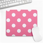 Polka Dots - White on Flamingo Pink Large Mousepad
