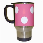 Polka Dots - White on Flamingo Pink Travel Mug (White)