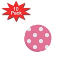 Polka Dots - White on Flamingo Pink 1  Mini Button (10 pack)