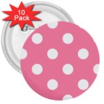 Polka Dots - White on Flamingo Pink 3  Button (10 pack)