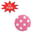 Polka Dots - White on Flamingo Pink 1  Mini Magnet (10 pack)