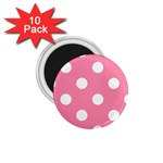 Polka Dots - White on Flamingo Pink 1.75  Magnet (10 pack)
