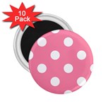 Polka Dots - White on Flamingo Pink 2.25  Magnet (10 pack)