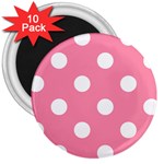 Polka Dots - White on Flamingo Pink 3  Magnet (10 pack)