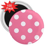 Polka Dots - White on Flamingo Pink 3  Magnet (100 pack)