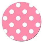 Polka Dots - White on Flamingo Pink Magnet 5  (Round)