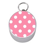 Polka Dots - White on Flamingo Pink Silver Compass (Mini)