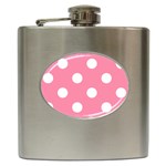 Polka Dots - White on Flamingo Pink Hip Flask (6 oz)