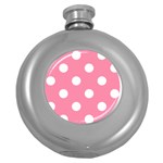 Polka Dots - White on Flamingo Pink Hip Flask (5 oz)