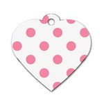 Polka Dots - Flamingo Pink on White Dog Tag Heart (One Side)