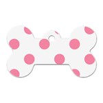 Polka Dots - Flamingo Pink on White Dog Tag Bone (One Side)