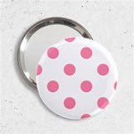 Polka Dots - Flamingo Pink on White 2.25  Handbag Mirror