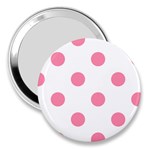 Polka Dots - Flamingo Pink on White 3  Handbag Mirror