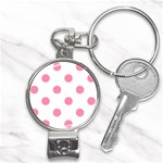 Polka Dots - Flamingo Pink on White Nail Clippers Key Chain