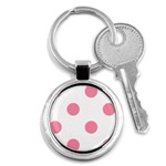 Polka Dots - Flamingo Pink on White Key Chain (Round)